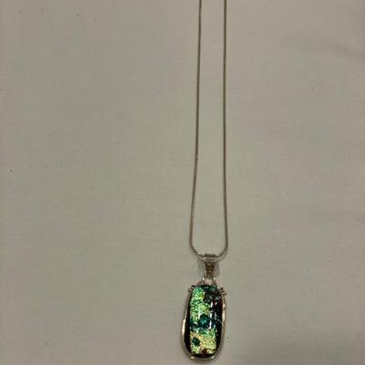 Iridescent pendant and sterling necklace