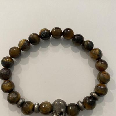 Tigers Eye bead and skull bracelet