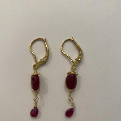 DH Designs 18k garnet delicate double stone drop earrings 