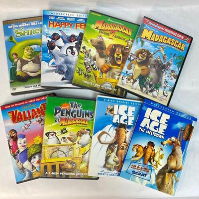 8 DVD Lot - Shrek, Happy Feet, Madagascar, Ice Age, Valiant, The Penguins