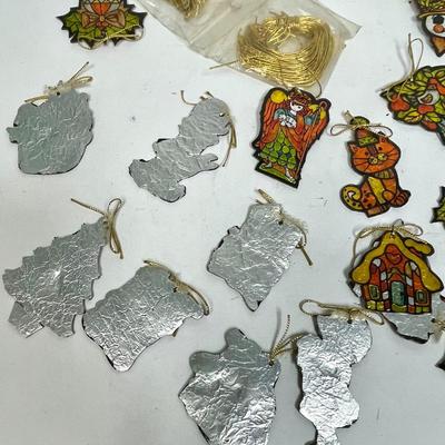 Vintage Handmade Ornaments Foil like stained glass & extra gold twine