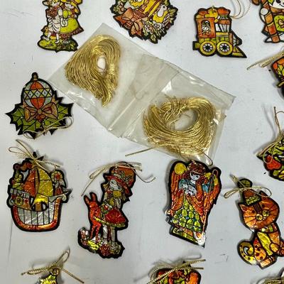 Vintage Handmade Ornaments Foil like stained glass & extra gold twine