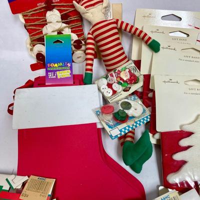Christmas Decor Lot - candy cane ornaments, sticking, elf, foam stocking cutouts, etc