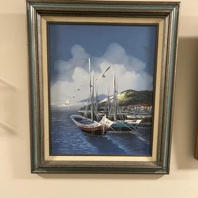 Boats in Harbor Original Oil Painting by Hoppman (FR-MK)