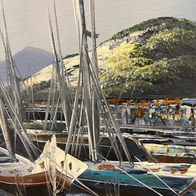 Boats in Harbor Original Oil Painting by Hoppman (FR-MK)