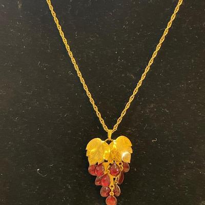 Fun grapes pin/pendant on 14k gold filled chain