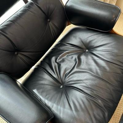 Lot 1 Eames Herman Miller Lounge Chair and Ottoman Genuine Leather Armchair