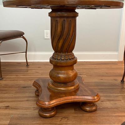 DA YA FURNITURE ~ Solid Wood / Metal Pedestal Glass Table & (4) Chairs ~ *Read Details