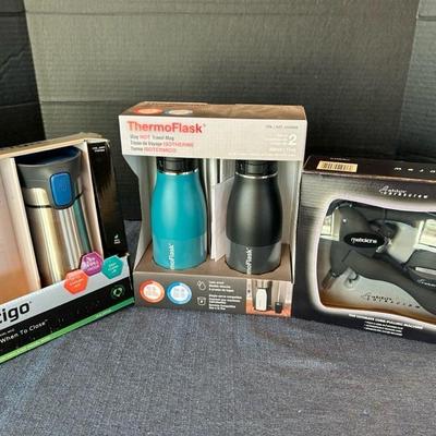 Lot 43 travel mugs and wine bottle opener