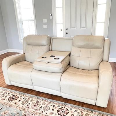 FLEXSTEEL ~ Grant Collection ~ Beige Leather Power Reclining Sofa With Power Headrest & USB Ports