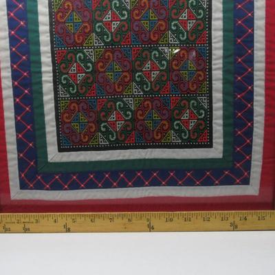 Vintage Framed Hmong Hand Crafted Cross Stitch Material Ethnic Colorful Pattern Art