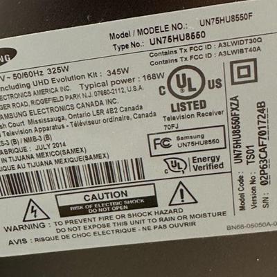 Lot 11 Samsung 75 Smart TV model # UN75HU8550F