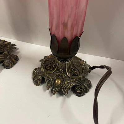 Pair of Pink Floral Glass Lamps