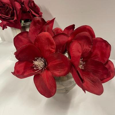 Lot of 2 Red Artificial Flowers in Vases