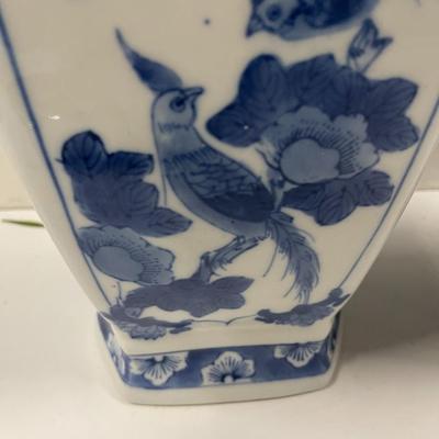 Pair of Blue & White Chinese Porcelain vases with Aritifical Trees