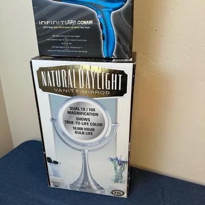 Lot 22, Conair, hair dryer, and light up vanity mirror
