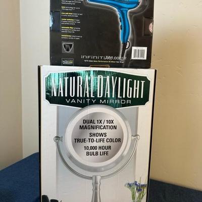 Lot 22, Conair, hair dryer, and light up vanity mirror