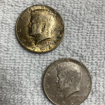 Two 1964 D Kennedy Silver Half Dollar Coins