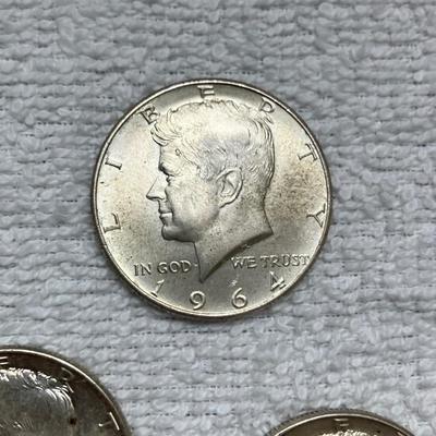 Three 1964 Silver Kennedy Half Dollar Coins BU