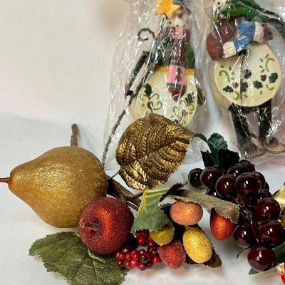 Christmas Decor Lot - Ornaments, Picks, faux fruit