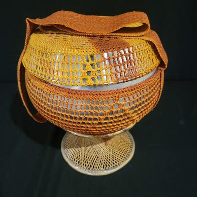 Metal Bowl with a Knit Cover and Woven Bamboo Base (D-DW)