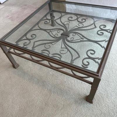 Lot 116 metal and glass beveled glass coffee table
