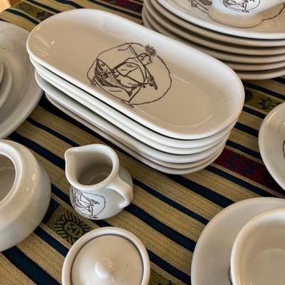 1960 TEPCO, Restaurant ceramic set. Monk, Friar with Fish logo plates, Cups Bowls, platters, tarter, gravy boats, Large Friar beer Sign