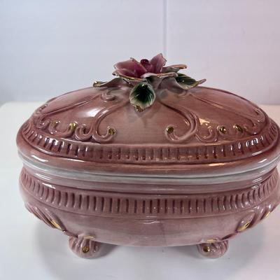 Large Capodimonte porcelain Vintage Flower Large Covered Bowl