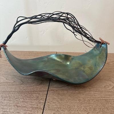 Lot 154, Art glass basket with branch handle