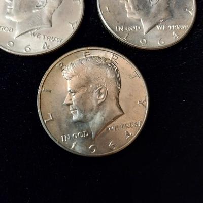 3 KENNEDY 1964-D SILVER HALF DOLLARS