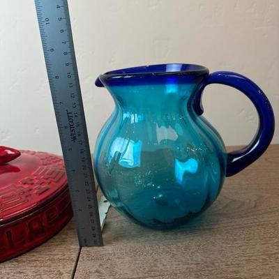 Lot 161 tortilla warmer and hand blown glass pitcher