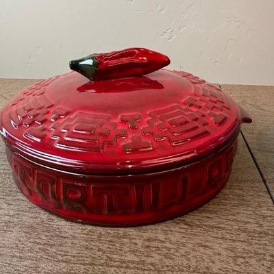 Lot 161 tortilla warmer and hand blown glass pitcher