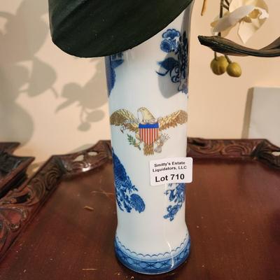 Pair Mottahedeh Porcelain Diplomatic Eagle Trumpet Vase with Arrangements