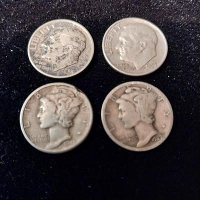 2 MERCURY AND 2 ROOSEVELT SILVER DIMES