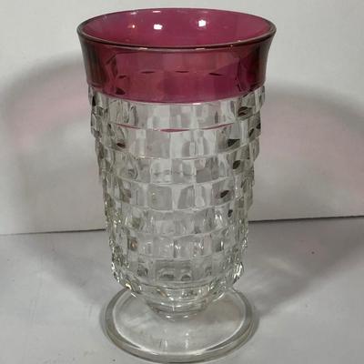 LOT 19L: Gorham King Edward Crystal Scalloped Bowl w/ Box & Colony Whitehall Cranberry Flash Glasses (8)