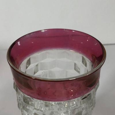 LOT 19L: Gorham King Edward Crystal Scalloped Bowl w/ Box & Colony Whitehall Cranberry Flash Glasses (8)