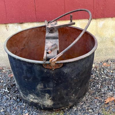 LOT 169G: Antique Large Copper Apple Butter / Scrapple Kettle / Cauldron with Churn - 28
