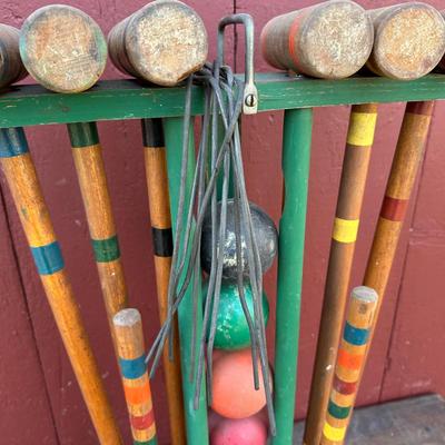 LOT 175G: Vintage South Bend Toys Wooden Croquet Set Lawn Games Family Mallet