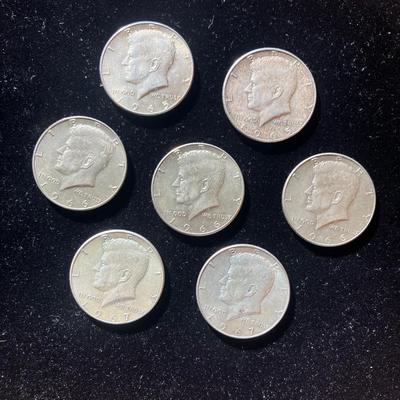 Seven Kennedy Half Dollar 90% Silver Coins 1965-1967