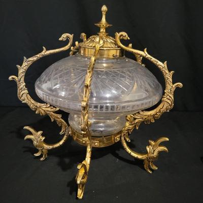 Ornate Brass Dragon and Glass Hanging Lamp (D-DW)