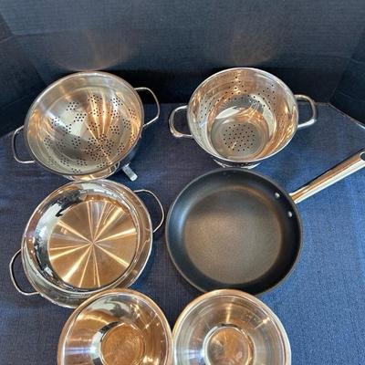 Lot 196 Cusinart cooking pan, strainers, mixing bowls