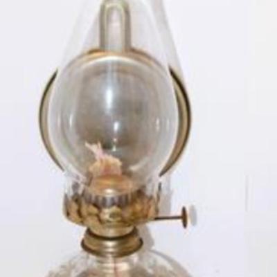 Vintage Oil Lamp with Chimney, Back Reflector and Wick 13" H