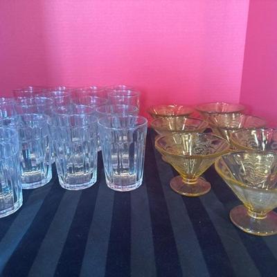 Lot 204 Vintage set depression glass Dessert cups and 17 clear Glasses