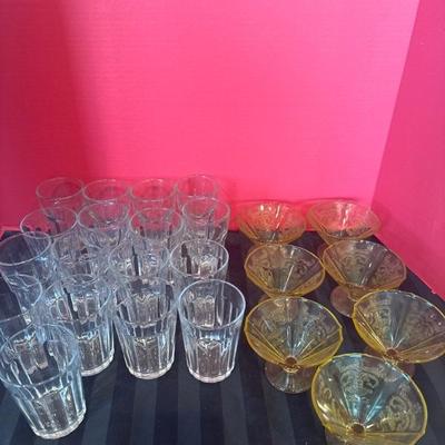Lot 204 Vintage set depression glass Dessert cups and 17 clear Glasses