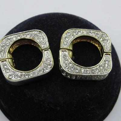 Vintage Costume Jewelry Clip-on Gold-tone Rhinestone Earrings