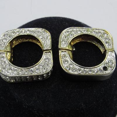 Vintage Costume Jewelry Clip-on Gold-tone Rhinestone Earrings