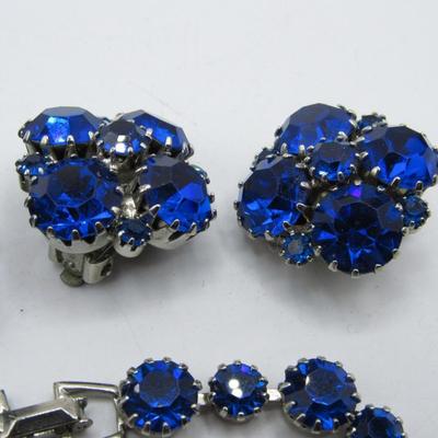 Royal Blue stone Vintage Fashion Jewelry Rhinestone set - Brooch, Earrings, and Bracelet
