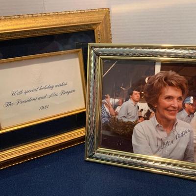 1980s Nancy Reagan Framed Photo Autograph Holiday Card
