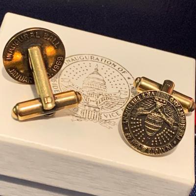 1969 & 1981 Inaugural Cuff Links & Ball Brass Plate