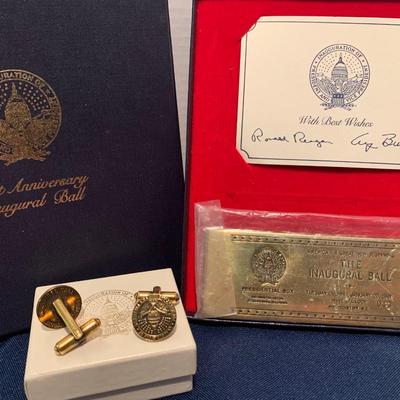 1969 & 1981 Inaugural Cuff Links & Ball Brass Plate